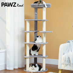 Tall Cat Tree for Indoor Cat 6-Levels Climbing Tower with 9 Scratching Post Wrapped in Natural Sisal Rope Large Top Perch