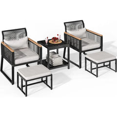 Outdoor Conversation Section With Footstool Outdoor Furniture Set Patio For Backyard Poolside Use Balcony Table Chair Set