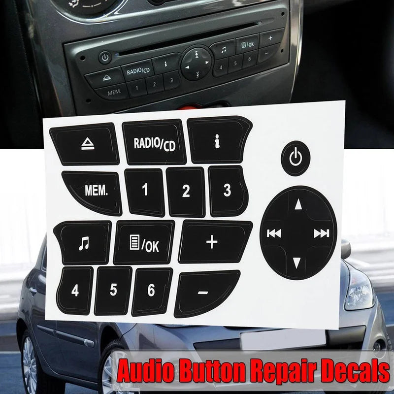 CD Radio Audio Button Repair Decals Stickers Black Car Button Repair Stickers