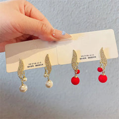 Classic Elegant Imitation Double Pearl Dangle Earrings For Women