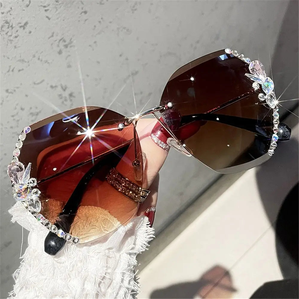 Women's Sunglasses Luxury Brand Designer Vintage Rimless Rhinestone