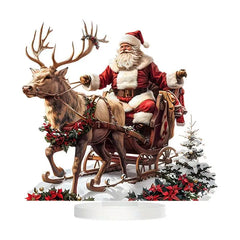 Christmas Reindeer Sleigh Santa Figurine 2D Acrylic Christmas Santa Claus on Sleigh Decoration Holiday 2025 Party Supplies