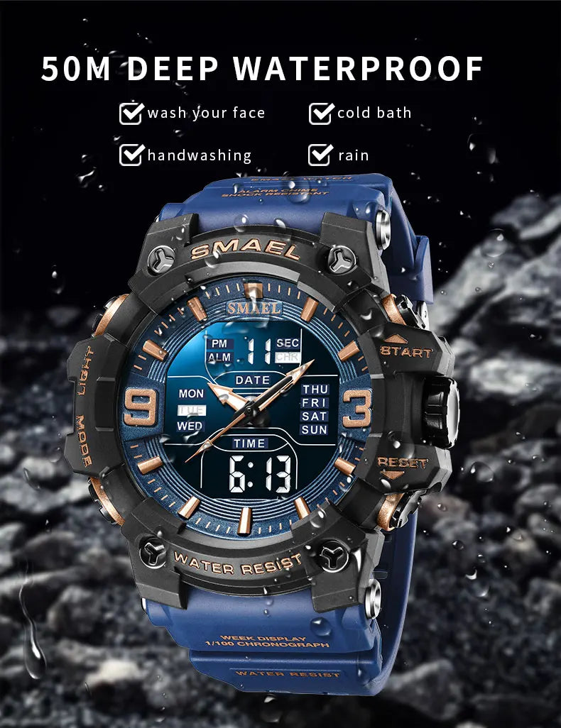 Watch Sport LED Light Alarm Clock Dual Time Display WaterproofWeek Auto Date Wristwatches Quartz