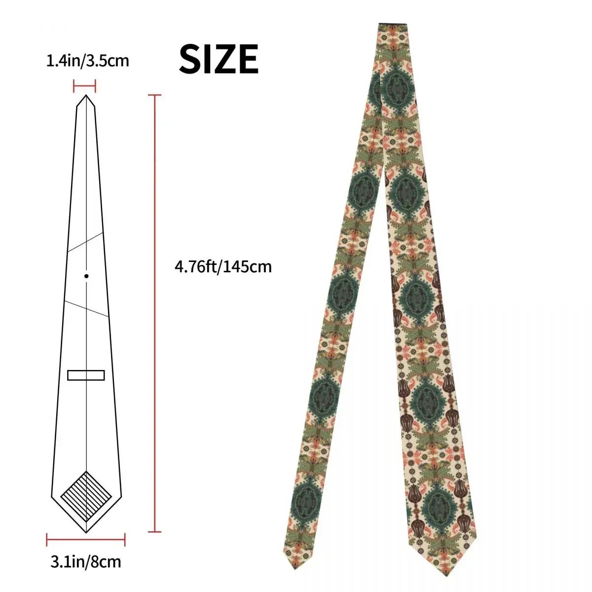 Indian Floral Tie Vintage Printed Neck Ties Vintage Cool Collar Tie Adult Daily Wear Necktie Accessories