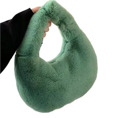 Fur Women's Small Half Moon Bag Luxury Warm Plush Wrist Bags for Women