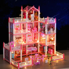 3d Assembly Diy Doll House Miniature Model Doll House Accessories Villa Princess Castle Led Lights