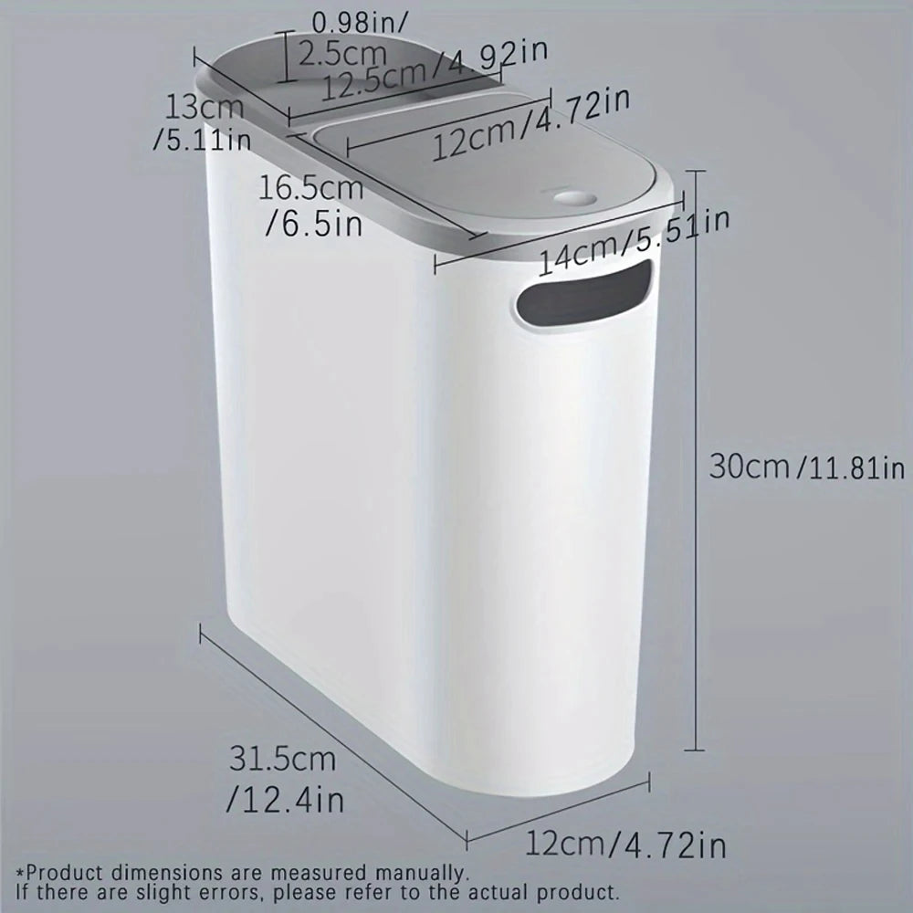 Slim Plastic Trash Bin With Lid,Easy Press-Top,Space Saving Design, Suitable For Bathroom Kitchen Living Room