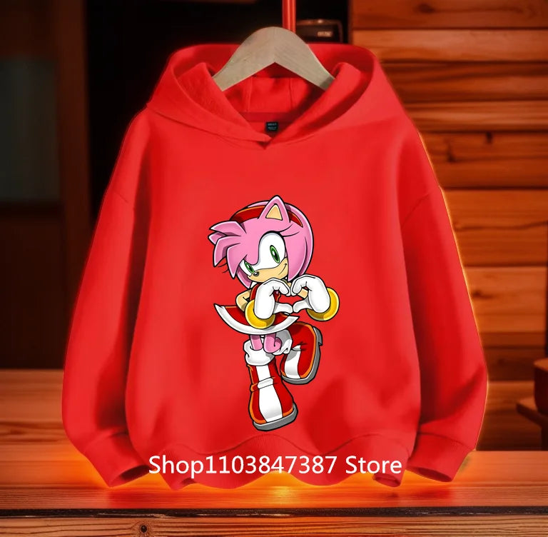 Sonics Hoodies Kids Cartoon Sonic Print Pullovers Baby Boys Children Long Sleeves Sweatshirt Girls Clothing Streetwear