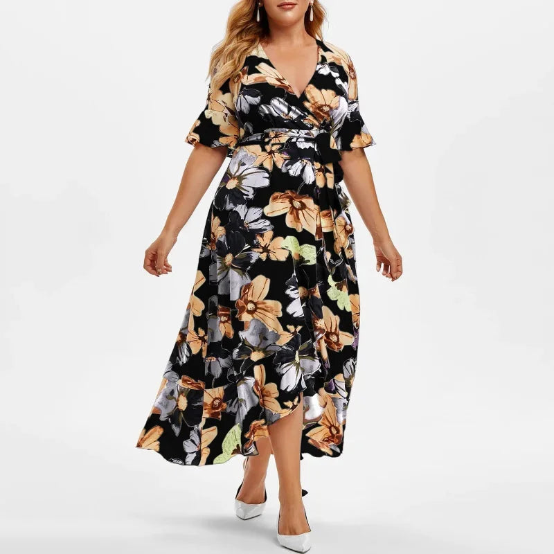 Flower Printed Femme Robe Boho Large Size Women Summer Dress