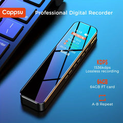 64GB Digital Voice Activated Recorder with MP3 to Play Music Portable Tape Recorder,Audio Recording, Supports TF Expansion