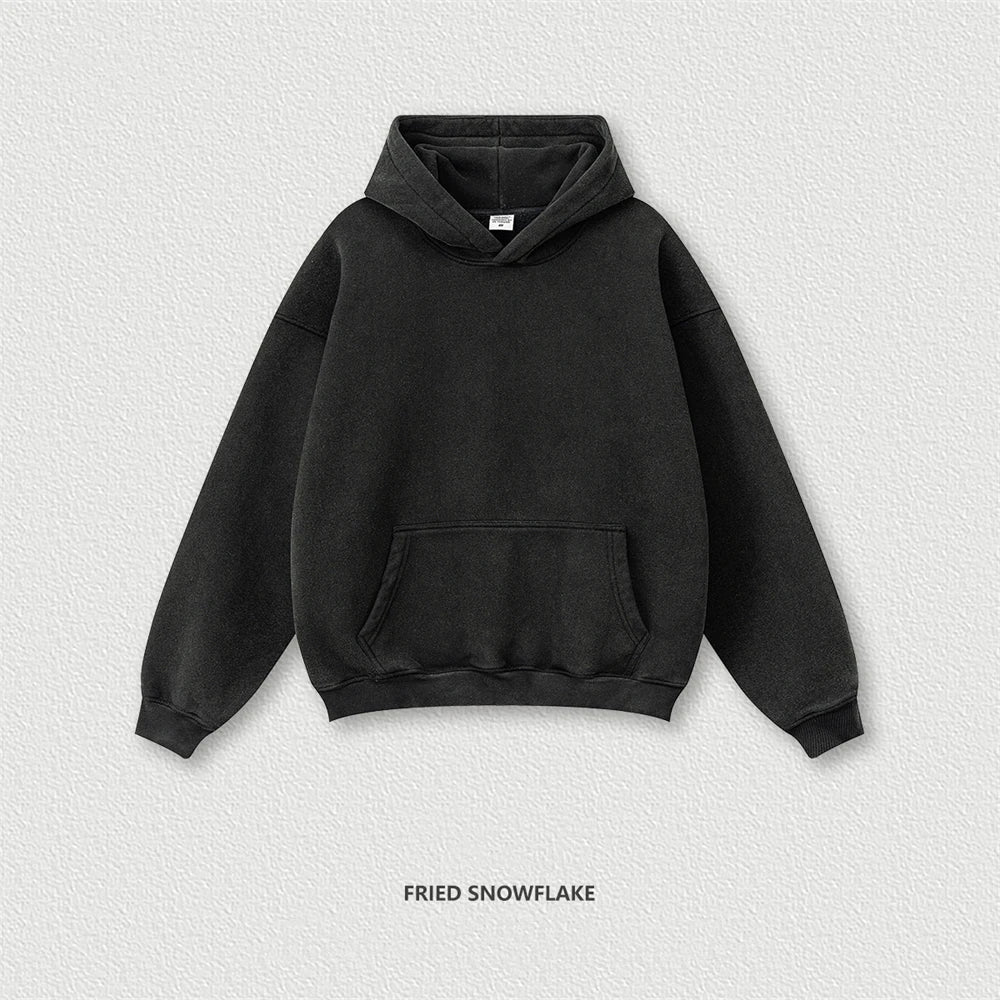 ZODF 2024 Winter Men's Washed Fleece Hoodies Unisex Women Retro Loose Warm 332gsm Hooded Pullovers Sweatshirts HY0870