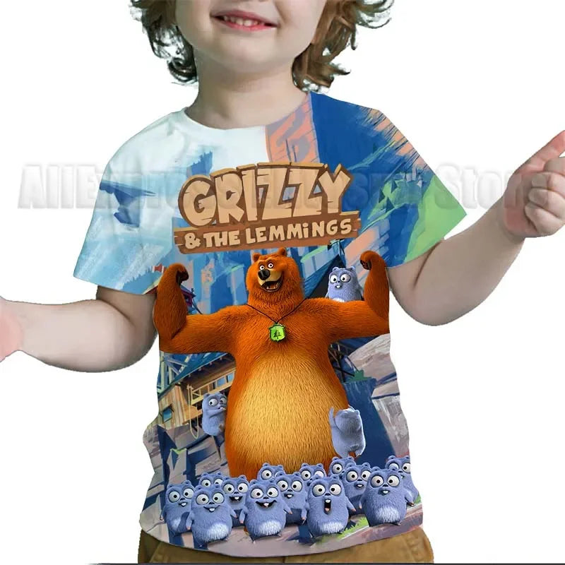 Kids Grizzy and the Lemmings 3D Print T Shirts Children Cartoon T-shirts