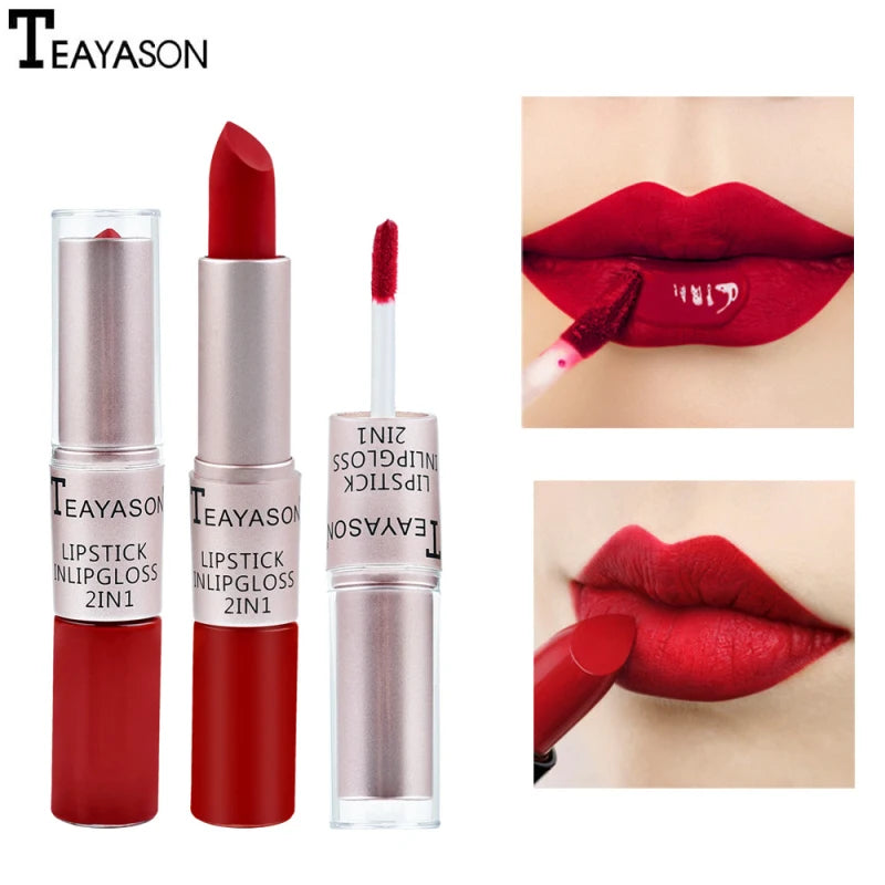 2-in-1 Double Head Long Lasting Matte Bean Paste Color Matte Lip Gloss Liquid Lipstick