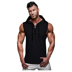 Brand New Men's Tank Top Casual Hooded Solid Lace Vest Sleeveless Vest Men's T-shirt