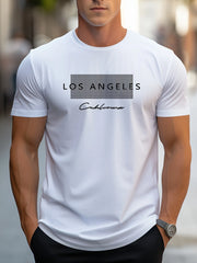 Men's cotton summer loose fit Los Angeles pattern printed slim fit casual sports round neck short sleeved T-shirt top