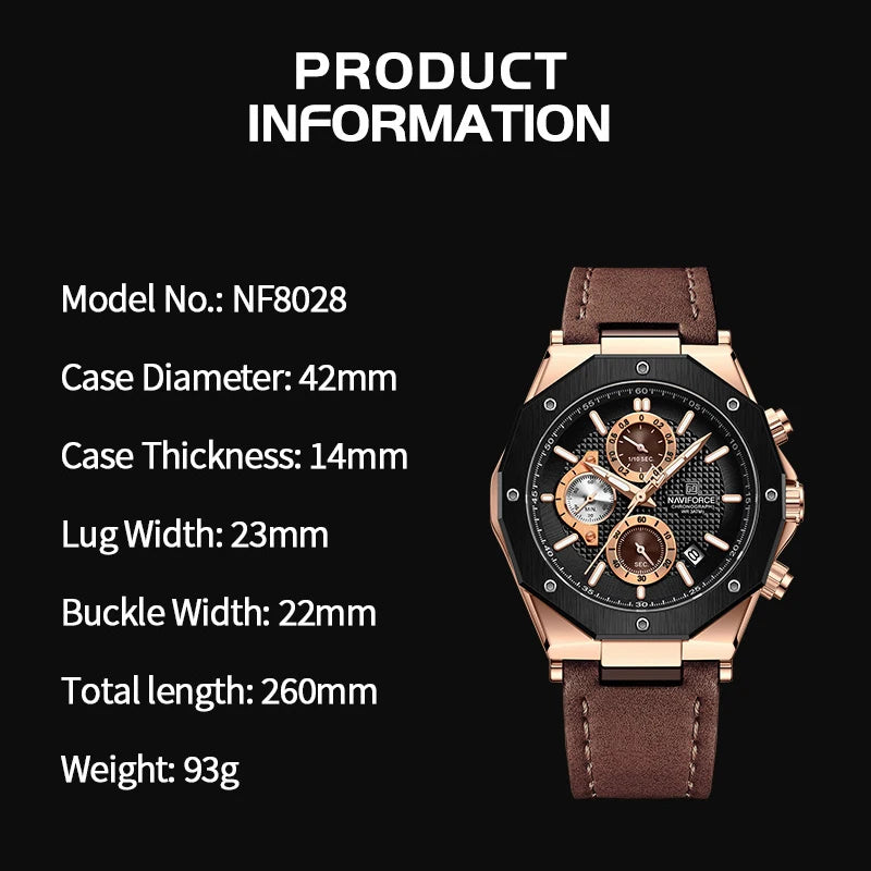 NAVIFORCE Luxury Sport Men's Watch for Business Elegance, Reliable Performanc