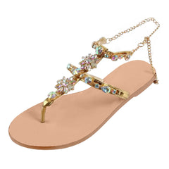 Women's Strap Buckle Sandals Casual Round Toe Rhinestone Shoes Fashion Flip Flops