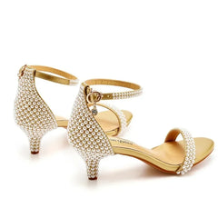 Summer High-heeled Women's Sandals String Bead PU 5CM Thin Heels Buckle Strap Wedding Dress Women's Shoes