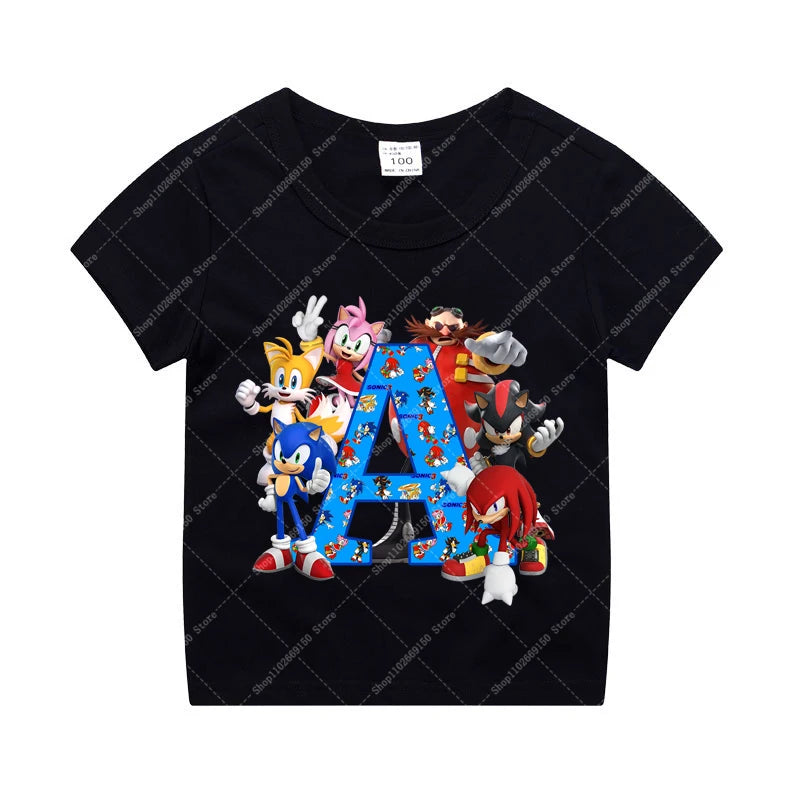 Sonics Boy Short Sleeve T-shirt Summer Casual Cotton Tops Children Anime Cute Tee Kids Cartoon Printed Clothing Fashion Clothes