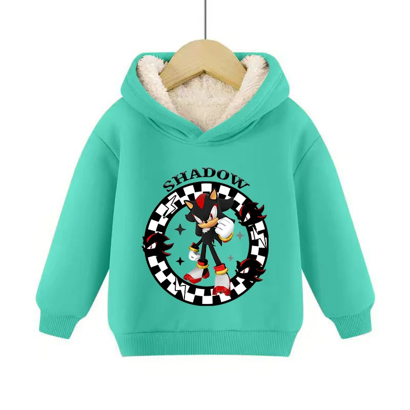 Sonics Hooded Pullover Pullover Sportswear Long-Sleeved Hoodies Winter Hoody Sweatshirts Solid Plus Fleece Elasticity Casual Kid