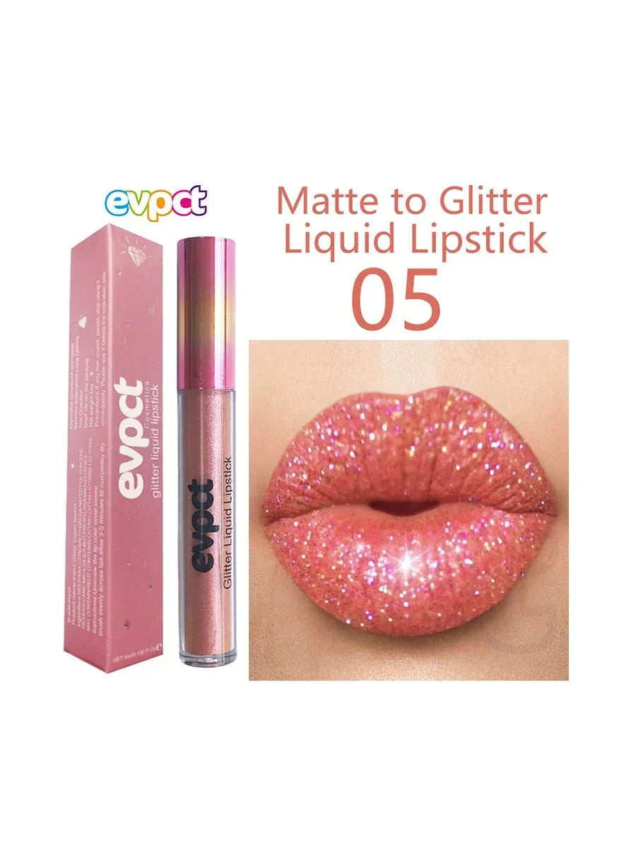 Matte Glitter Liquid Lipsticks Diamond Shiny Lip Gloss Waterproof Long Lasting Pearl Lipgloss Women Lip Tint Makeup Cosmetics