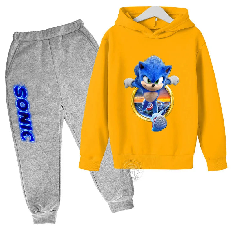 Boys Girls Clothing Casual Sonic- Hoodie Set Kids 2pcs Sets Spring Autumn Toddler Cartoon Hooded +pants Tracksuit Girls Clothes