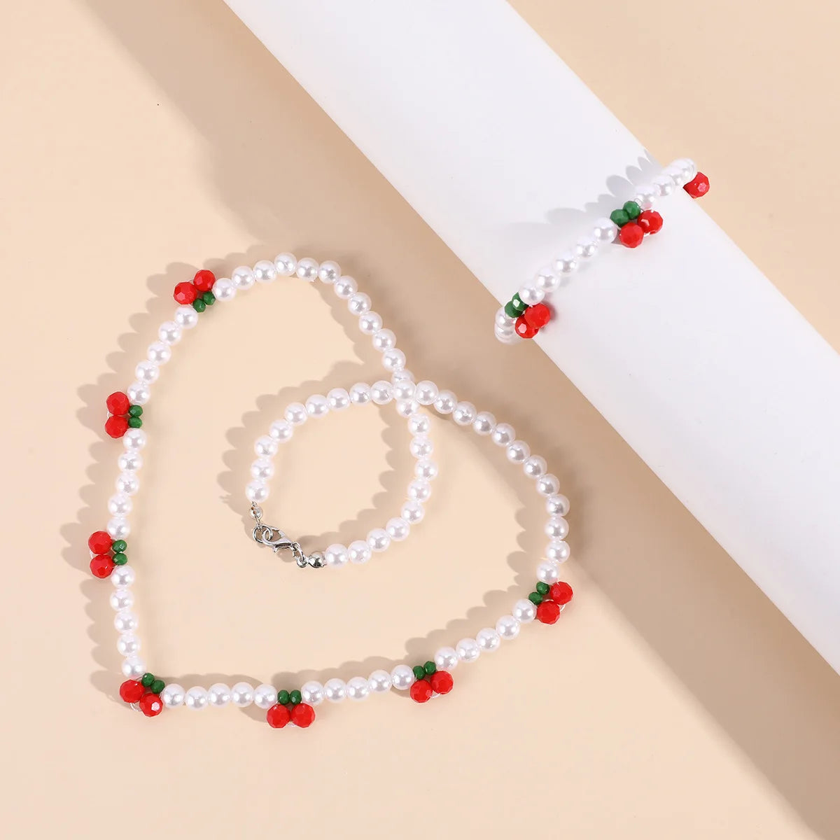 Makersland Cute Red Cherry Acrylic Children's Bracelet Necklace Set Girls Charm Gift Kid's Jewelry Accessories Wholesale