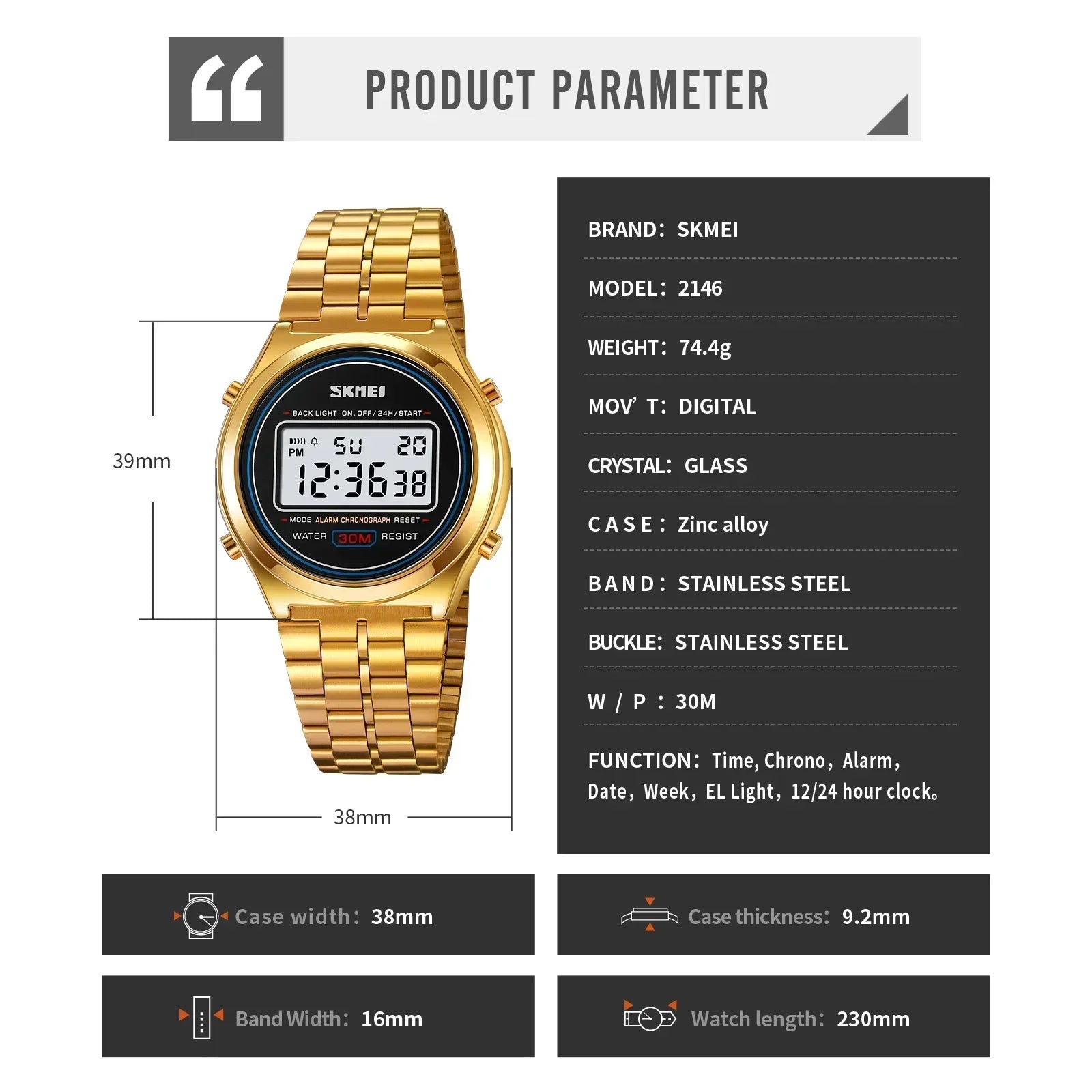 Stopwatch Digital Sport Watches Stainless Steel Men Date Waterproof  Watches