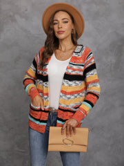 Women's Rainbow Stripes Sweater Knitted Cardigan Korean Casual Coat