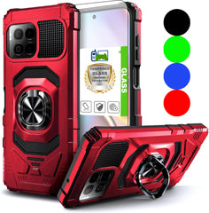 Magnetic Ring Holder Stand Shockproof Armor Case KickStand Phone Cover+Tempered Glass