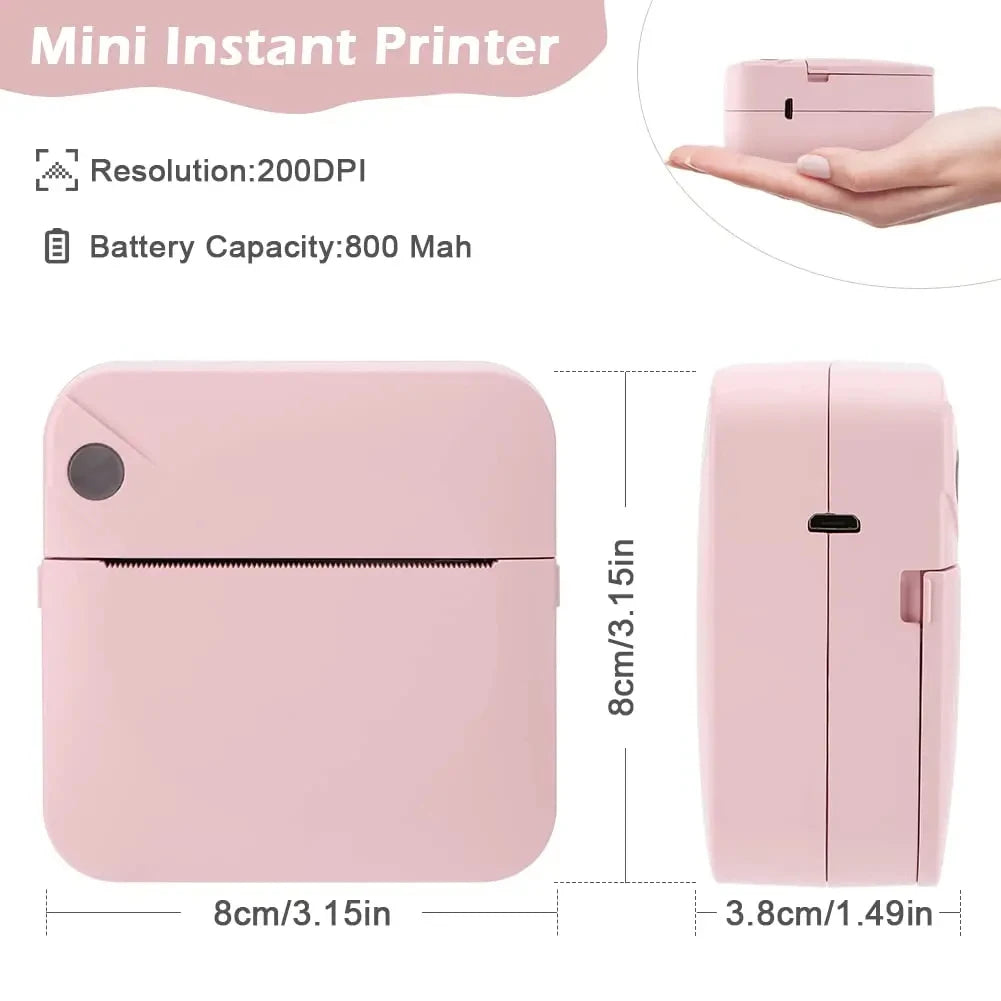 Mini printer, Bluetooth pocket thermal printer, ink-free portable sticker printer