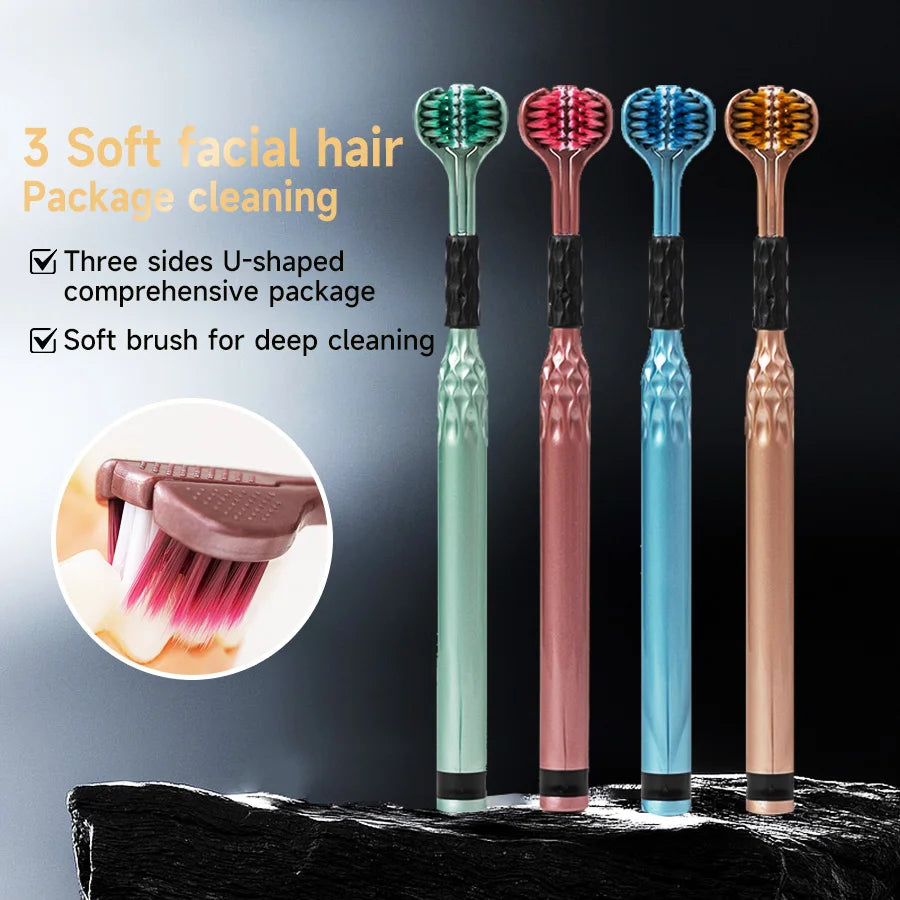 3-Sided Toothbrush for Comprehensive Cleaning Raised Tongue Coating Brush