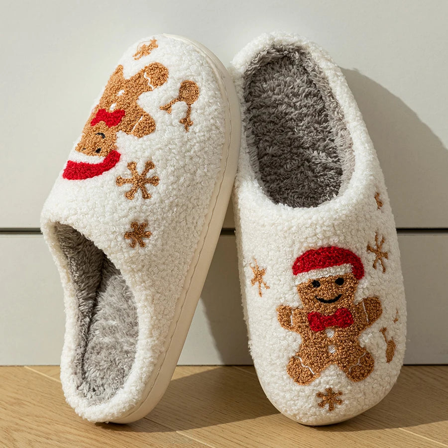 Women Christmas Gingerbread Man Cute Winter Warm Slippers