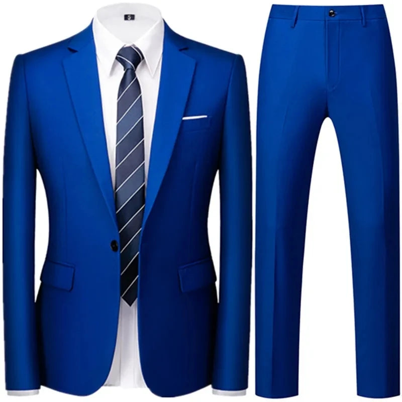 Spring Autumn Fashion New Men's Business Casual Solid Color Suits / Male One Button Blazers Jacker Coat Trousers Pants