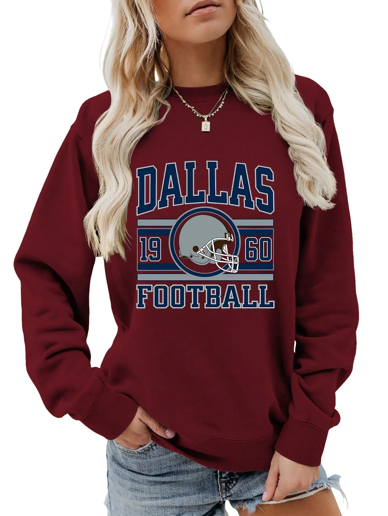 Autumn women's hoodie dallas 1960 football printed top fashion crew-neck long-sleeved hoodie casual all fashion hoodie jumper