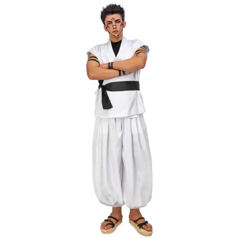 WENAM Men's Cosplay Costume White Kung Fu Suit with Tattoo Stickers for Halloween Comic Con Outfits