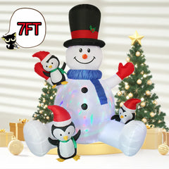 Inflatable Christmas Snowman With Penguins Built-in LED Lights Outdoor Courtyard Decoration