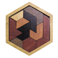 Hexagon Tangram Jigsaw Puzzle Wooden Blocks Puzzle Brain Teasers Intelligence Russian Blocks Game STEM Toys