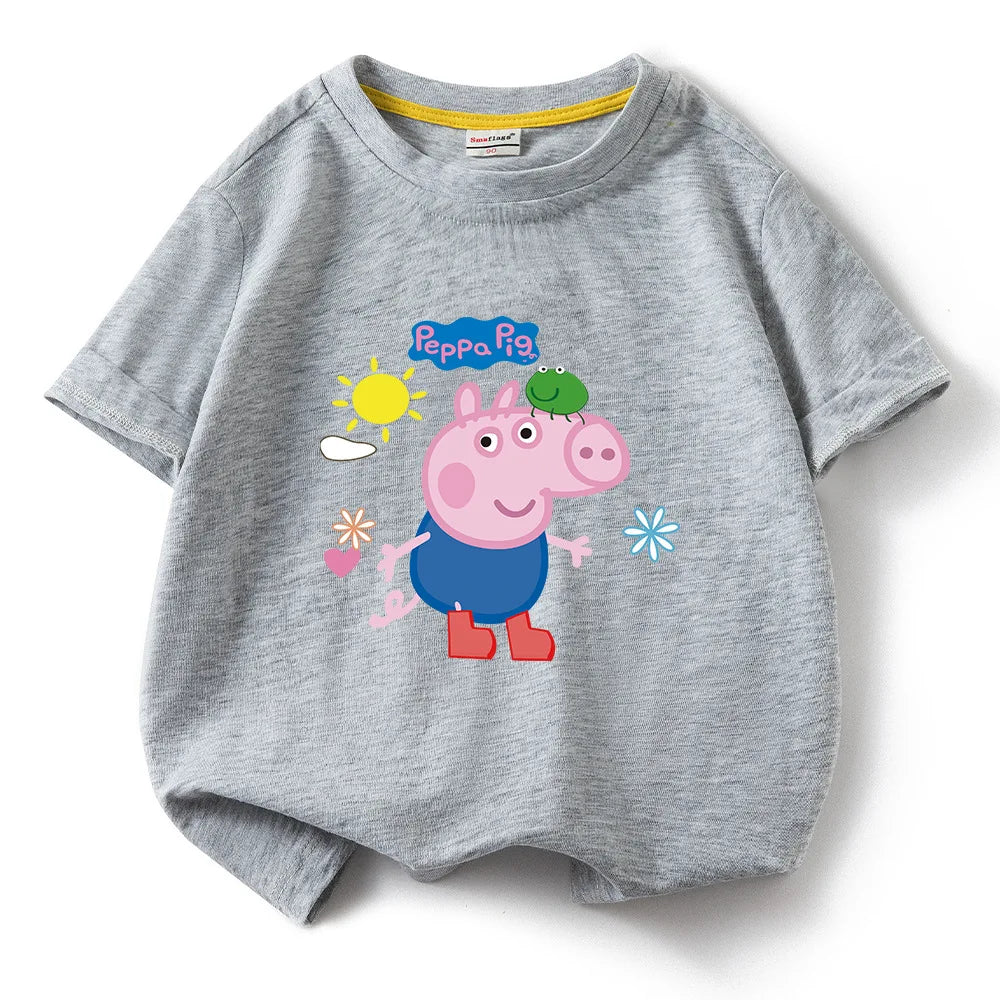 Kids T-shirt Clothes Peppa Pigs Girl Boy Short Sleeve Summer Tee Clothes Tops Cartoon Printing Children Shirt Birthday Gift