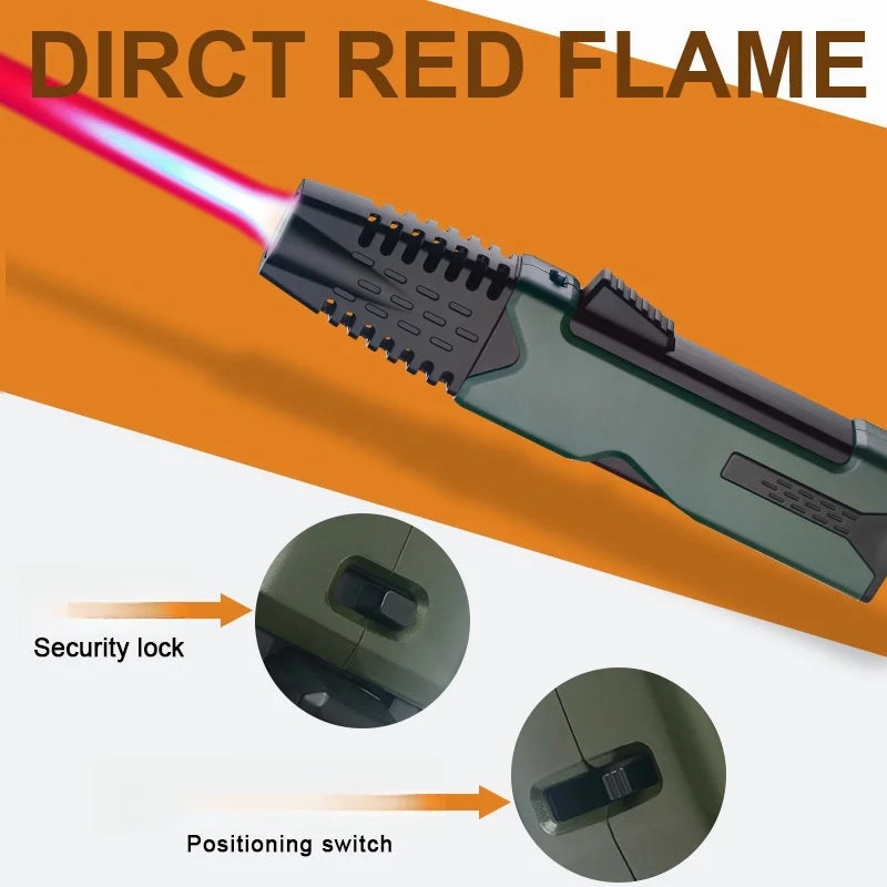 Outdoor Windproof Direct Punch Red Flame Butane Gas Metal Lighter Flame Adjustment Camping