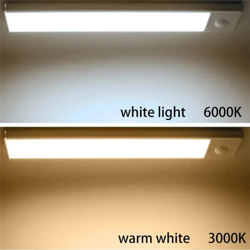 PIR Motion Sensor LED Under Cabinet Lamp Dimmable Rechargeable Night Light Stairs