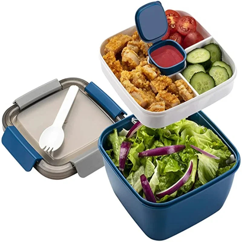 Portable Salad Lunch Container Salad Bowl 2 Compartments with Large Bento Boxes Salad Bowls Lunch Box Lunch Container For Food