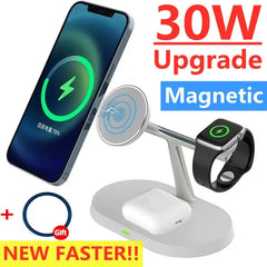 3 in 1 30W Magnetic Wireless Charger Stand Macsafe For iPhone