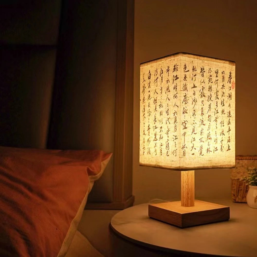 Retro Wood Desk Lamp Chinese Style Night Light Table Calligraphy Traditional Painting Decoration