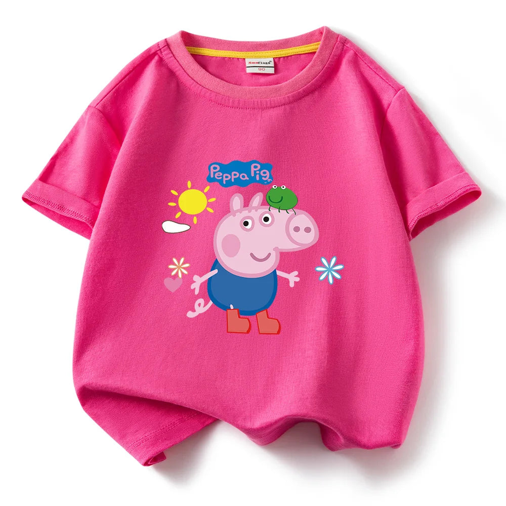 Kids T-shirt Clothes Peppa Pigs Girl Boy Short Sleeve Summer Tee Clothes Tops Cartoon Printing Children Shirt Birthday Gift