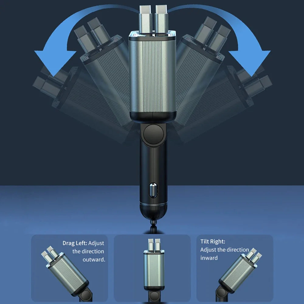 Car charger PD 90W fast charging USB/Type-C retractable cable Digital display Ambient light