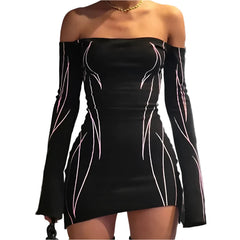 Women's Fairy Grunge Dress Off Shoulder Bodycon Mini Dresses