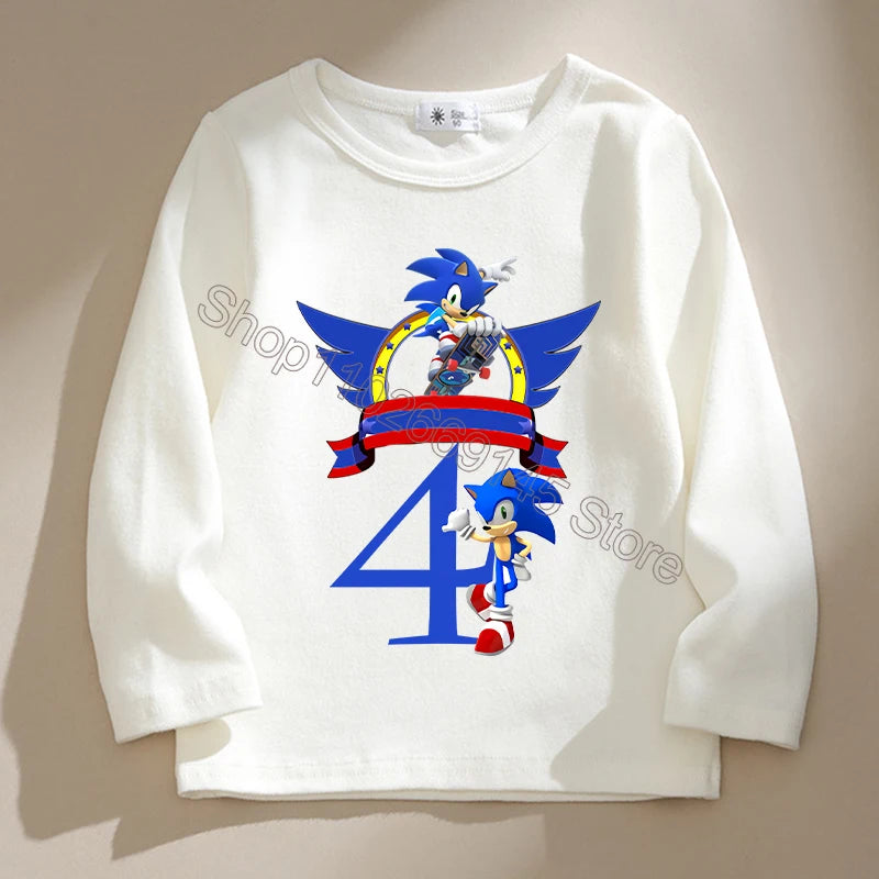 New Sonics Kids T-shirts Cartoon Birthday Number Printed Tops Boys Casual Long Sleeves T-shirt Winter Autumn Children Clothing