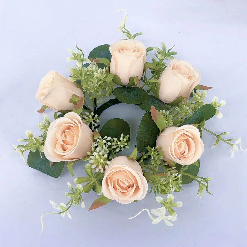 Candle Rings Candlestick Wreath European Artificial Rose Christmas Decoration