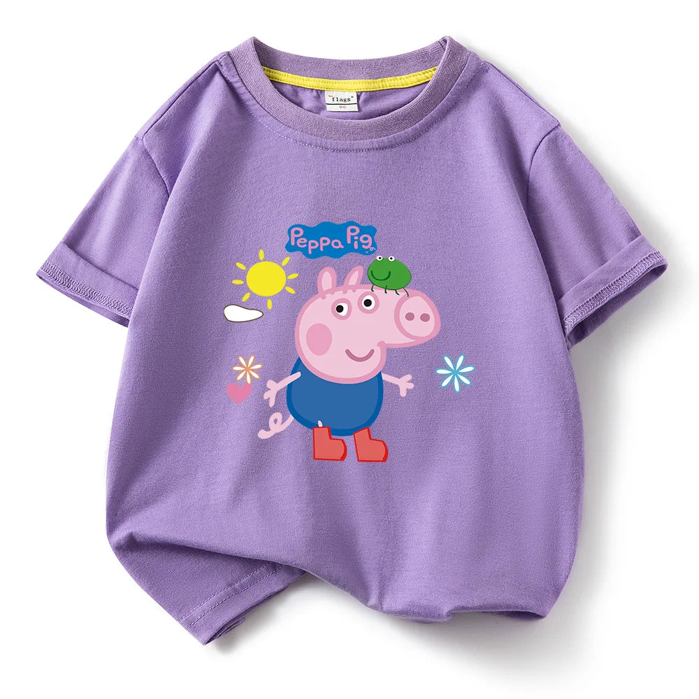 Kids T-shirt Clothes Peppa Pigs Girl Boy Short Sleeve Summer Tee Clothes Tops Cartoon Printing Children Shirt Birthday Gift